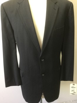 Mens, 1990s Vintage, Suit, Jacket, JOSEPH ABBOUD, Charcoal Gray, Lt Gray, Wool, Stripes - Pin, 42 XL, Single Breasted, 2 Buttons,  Notched Lapel, 3 Pockets,