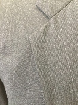 Mens, 1990s Vintage, Suit, Jacket, JOSEPH ABBOUD, Charcoal Gray, Lt Gray, Wool, Stripes - Pin, 42 XL, Single Breasted, 2 Buttons,  Notched Lapel, 3 Pockets,