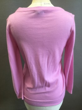 Womens, Pullover, JCREW, Pink, Cotton, Solid, S, Ballet Neck, 3/4 Sleeves