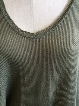 Womens, Top, OUT FROM UNDER, Olive Green, Polyester, Rayon, Solid, S, Texture, Wide Neck, Cut-off Sleeves,