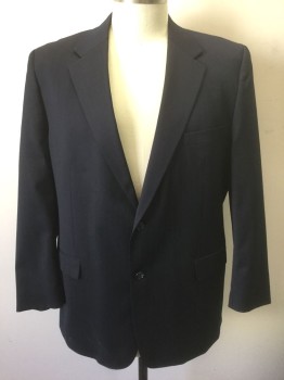 Mens, Sportcoat/Blazer, PETROCELLI, Navy Blue, Lt Blue, Wool, Stripes - Pin, 48L, Navy with Light Blue Pinstripes, Single Breasted, Notched Lapel, 2 Buttons, Solid Black Lining