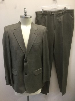 ZARA MAN , Tan Brown, Dk Brown, Gray, Wool, Glen Plaid, Single Breasted, Notched Lapel, 2 Buttons, 3 Pockets, Solid Brown Lining