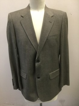 ZARA MAN , Tan Brown, Dk Brown, Gray, Wool, Glen Plaid, Single Breasted, Notched Lapel, 2 Buttons, 3 Pockets, Solid Brown Lining