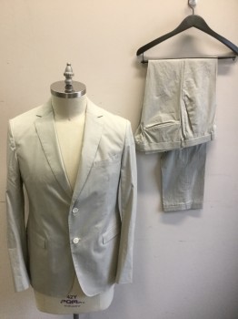 Z ZEGNA, Putty/Khaki Gray, Cotton, Elastane, Solid, Single Breasted, 2 Buttons,  Notched Lapel, Hand Picked Collar/Lapel,