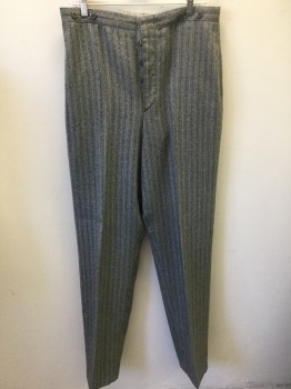 N/L MTO, Gray, Black, Wool, Stripes - Pin, Gray with Specked/Dashed Vertical Pinstripes, Flat Front, Button Fly, Suspender Buttons at Outside Waist, 2 Pockets, Made To Order Reproduction