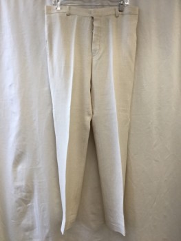 Mens, 1930s Vintage, Suit, Pants, MTO, Ivory White, Silk, Linen, Solid, 34/33, Made To Order, Pants, Flat Front,