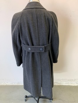 Mens, Coat, SCHMITT-ORLOW CO., Charcoal Gray, Dk Gray, Wool, Check , 42, Thick Heavy Wool, Double Breasted, Notched Collar, 2 Pockets with Flap Closures, Self Belt Attached in Back,