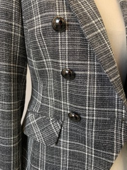 Womens, Blazer, LINI, Black, White, Polyester, Viscose, Plaid, B32, XS, Single Breasted, 6 Buttons, 2 Button Holes Center Front for a Link Front Closure, 2 Faux Pockets, 5 Buttons on Sleeves