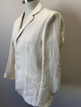 Mens, 1920s Vintage, Suit, Jacket, DARCY, Cream, Linen, Herringbone, Solid, W43, 44R, Open, Single Breasted, Notched Lapel, 3 Buttons,  2 Pockets, Reproduction
