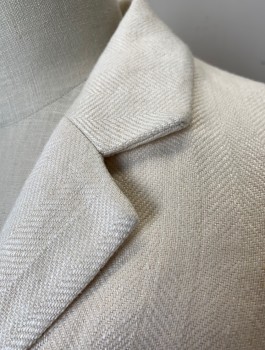 DARCY, Cream, Linen, Herringbone, Solid, Single Breasted, Notched Lapel, 3 Buttons,  2 Pockets, Reproduction
