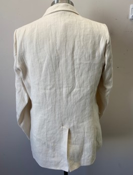 DARCY, Cream, Linen, Herringbone, Solid, Single Breasted, Notched Lapel, 3 Buttons,  2 Pockets, Reproduction