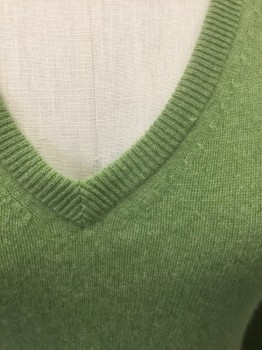 Womens, Pullover, ONLY MINE, Lime Green, Cashmere, Solid, XS, Knit, Long Sleeves, V-neck