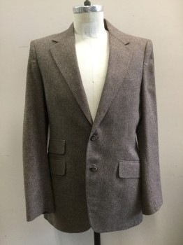 Mens, Sportcoat/Blazer, HUBBARD, Brown, Wool, Tweed, 38R, Single Breasted, Collar Attached, Notched Lapel, 4 Pockets, 2 Buttons