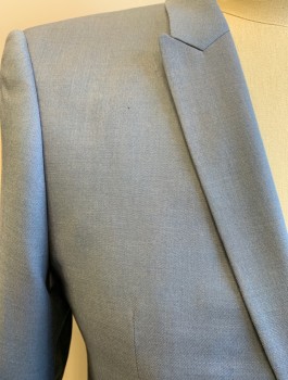 Mens, Sportcoat/Blazer, TOPMAN, French Blue, Polyester, Viscose, Solid, 42R, Single Breasted, Peaked Lapel, 1 Button, 3 Pockets, Slim Fit, 1 Vent