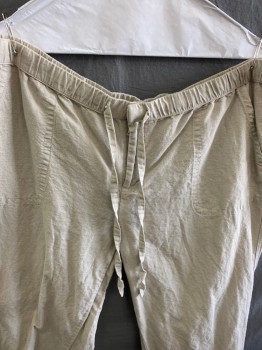 Womens, Pants, LIZ CLAIBONE, Oatmeal Brown, Cotton, Linen, Solid, L, 2 Patch Pocket,  Zip/ Front Draw String Attached . Back Pockets