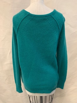 Womens, Pullover, AUTUMN CASHMERE, Green, Cashmere, Solid, XS, Ribbed Knit Scoop Neck, Raglan Long Sleeves, Ribbed Knit Waistband/Cuff, Zipper Side Seams