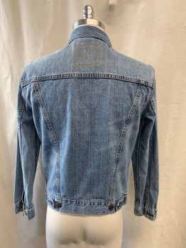 Mens, Jean Jacket, LEVI'S, Lt Blue, Cotton, Solid, S, Button Front, Collar Attached, 4 Pockets, Button Cuff, Button Tabs at Back Waistband