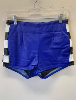 Womens, Shorts, SHAMEES, Royal Blue, Black, White, Leather, H:34, W:26, Solid Royal Blue with Black & White Checkered Sides, High Waisted, 1.5" Inseam, Invisible Zipper at Center Back, **Slightly Worn at Waist