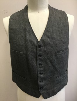 N/L, Gray, Charcoal Gray, Wool, Cotton, Birds Eye Weave, Single Breasted, 6 Buttons, 4 Welt Pockets, Solid Gray Satin Back with Self Belt,