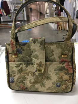 KADIN, Cream, Pink, Brown, Olive Green, Blue, Cotton, Faux Leather, Floral, Floral Tapestry, Double Straps,