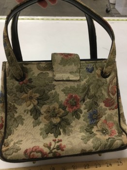 KADIN, Cream, Pink, Brown, Olive Green, Blue, Cotton, Faux Leather, Floral, Floral Tapestry, Double Straps,