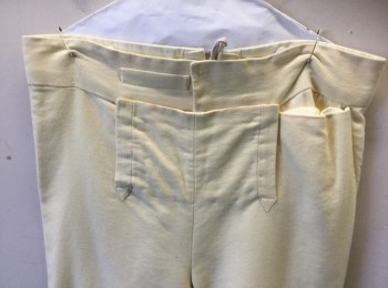 Mens, Historical Fiction Pants, N/L, Cream, Cotton, Solid, W:40, Military Uniform Breeches, Brushed Twill, Faux Fall Front, Knee Length, Invisible Zipper at Side, 1 Faux Welt Pocket, Lace Up at Center Back, *Missing Buttons/Closures at Hem, Multiples, Late 1700's Early 1800's Made To Order Reproduction
