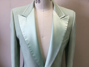 Mens, 1970s Vintage, Formal Jacket, AFTER SIX, Mint Green, Polyester, Solid, 32/8, 39 L, 32, Single Breasted, Peaked Lapel, Mint Satin Trim, 3 Pockets,