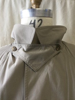 Mens, Coat, Trenchcoat, LONDON FOG, Gray, Synthetic, Solid, 46, Button Front, Collar Attached, Two Pockets, Adjustable Cuffs, Belt