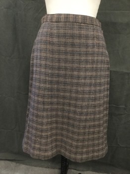 Womens, 1950s Vintage, Suit, Skirt, GLADDING'S, Brown, Blue-Gray, Lt Brown, Wool, Tweed, Stripes, W 32, 1" Waistband, Side Zip, Below Knee, Slight A-line *couple Moth Holes Front and Back
