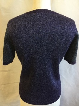 Womens, Pullover, BOSS, Dusty Rose Pink, Iridescent Purple, Wool, Polyester, Solid, S, Sparkle Dusty Rose Front with Sparkle/iridescent Purple Crew Neck Trim, Short Sleeves, Sides, and Back