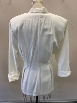 RUMOURS, White, Rayon, Polyester, Solid, Single Breasted, 1 Button, 1 Pocket, Rolled Cuffs, Shawl Collar, Gold Metal/Self Button