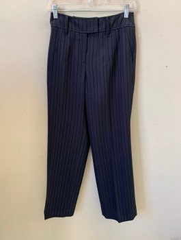 Womens, 1990s Vintage, Suit, Pants, JONES NY, Navy Blue, Wool, Stripes, 4, Flat Front, 2 Pockets, Zip Fly, Belt Loops