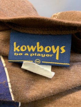Mens, T-shirt, KOWBOYS, Brown, Poly/Cotton, Logo , L, "76" (Navy with Orange Numbers in Circle) at CF, S/S, Crew Neck