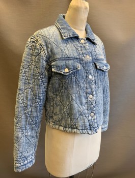 BLANK NYC, Denim Blue, Cotton, Polyester, Faded, Quilted, Snap Front, Collar Attached, 4 Pockets