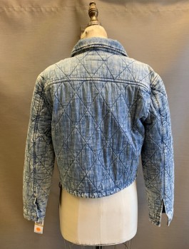 Womens, Casual Jacket, BLANK NYC, Denim Blue, Cotton, Polyester, Faded, S, Quilted, Snap Front, Collar Attached, 4 Pockets