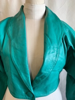 NL, Green, Leather, Solid, Shawl Collar, One Button Closure, Padded Shoulders, Dolman Sleeve, Discoloring On Collar
