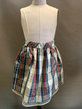 Childrens, Skirt, CREW CUTS, Cream, Blue, Red, Green, Yellow, Polyester, Plaid, W 22, 10, Taffeta, Elastic Waist, Horsehair And Sequin Trim At Hem, Pockets, Holiday Party,