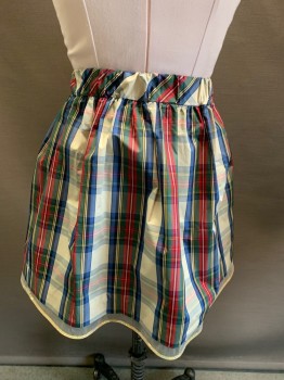 Childrens, Skirt, CREW CUTS, Cream, Blue, Red, Green, Yellow, Polyester, Plaid, W 22, 10, Taffeta, Elastic Waist, Horsehair And Sequin Trim At Hem, Pockets, Holiday Party,