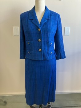 Womens, 1960s Vintage, Suit, Jacket, TOWN & COUNTRY, W: 30, B: 40, Blue, Plaid, C.A., Notched Lapel, B.F., 4 Pockets, Side Vents