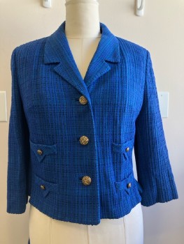 Womens, 1960s Vintage, Suit, Jacket, TOWN & COUNTRY, W: 30, B: 40, Blue, Plaid, C.A., Notched Lapel, B.F., 4 Pockets, Side Vents