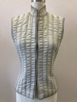 Womens, Sci-Fi/Fantasy Vest, NO LABEL, Pewter Gray, Cotton, W:30, B: 34, Band Collar, Vertical Linear Quilt, Clip Front, Made To Order, Multiples