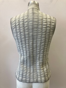Womens, Sci-Fi/Fantasy Vest, NO LABEL, Pewter Gray, Cotton, W:30, B: 34, Band Collar, Vertical Linear Quilt, Clip Front, Made To Order, Multiples