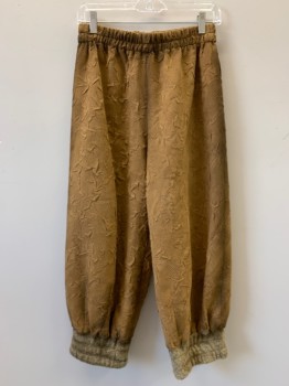 NO LABEL, Caramel Brown, Suede, Solid, Elastic Waist Band, Wrinkled Detail, Aged, Made To Order,