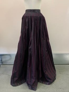 Womens, Historical Fiction Skirt, NO LABEL, Black, Purple, Cotton, Polyester, Stripes - Vertical , W24, Pleated Skirt, Floor Length, Back Hook, Made To Order,