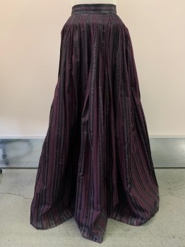 NO LABEL, Black, Purple, Cotton, Polyester, Stripes - Vertical , Pleated Skirt, Floor Length, Back Hook, Made To Order,