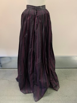 NO LABEL, Black, Purple, Cotton, Polyester, Stripes - Vertical , Pleated Skirt, Floor Length, Back Hook, Made To Order,