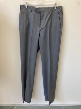 BROOKS BROTHERS, Lt Gray, Wool, Solid, Flat Front, Slant Pkts, Small Stain On Front