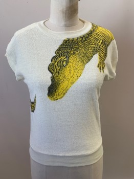 RAGTIME, Beige, Polyester, Terry Cloth, Cap Sleeves, Ribbed Neck, Waist, & Arm Holes, Yellow Reptile Image