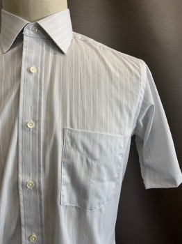 Mens, Casual Shirt, ENRO, White, Lt Gray, Polyester, Cotton, Stripes - Vertical , XL, S/S, Button Front, Collar Attached, Chest Pocket