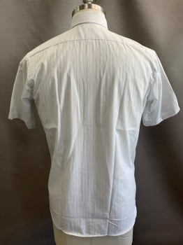 ENRO, White, Lt Gray, Polyester, Cotton, Stripes - Vertical , S/S, Button Front, Collar Attached, Chest Pocket